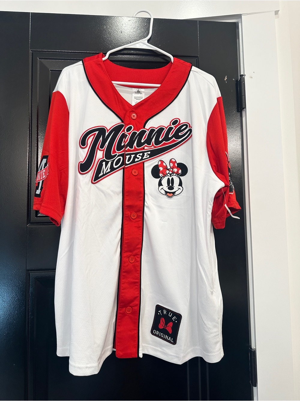 2025 Disney Parks Unisex Minnie Mouse Baseball Jersey in White and Red